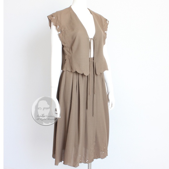 70s Emmanuelle Khanh Paris Skirt Set 2pc Tie Top & Wrap Skirt Made in Italy 38 - Picture 3 of 11